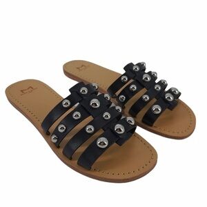 Marc Fisher NIB Studded Pava Leather Slip On Slides Sandals Black Size 6 Summer
